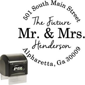 Self Inking Return Address Stamp - The Future Mr and Mrs - Round Custom Personalized Circle Rubber Stamper - for Wedding Invites, Bridal Shower Engagement Gift