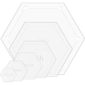 6 Pieces Acrylic Hexagon Quilting Templates, 1 to 5 Inch Sizes with 1/4 Inch Seam Allowance Multi-Size Patchwork Rulers Quilting Rulers and Templates for Sewing Craft Cutting