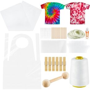 Geyoga 293 Pcs Tie Dye Tools Kit, Includes Sinew Puller Tool with Winding Sinew, Rubber Bands Sealed Bags Dropping Pipettes Plastic Gloves Aprons Tablecloth for DIY Tie Dye Party Supplies