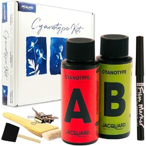 Jacquard Cyanotype Kit for Sun Prints - Complete Sun Printing Kit with Pre-Measured Cyanotype Chemicals, Fine Art Cyanotype Paper, Glass Frame & Accessories