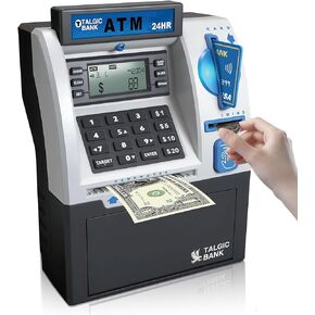 Interactive Piggy Bank ATM for Kids with Realistic ATM Keypad, Debit Cards, Password Security, and The Ability to Save Both Coins and Bill, Balance Calculation Function