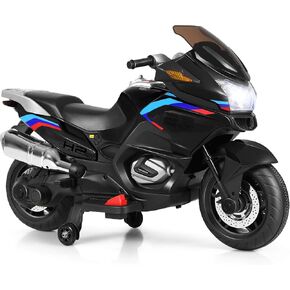 Costzon Kids Ride On Motorcycle, 12V Electric Battery Powered Ride On Bike w/Training Wheels, LED Lights, Music, Pedal, Forward/Reverse, Gift for Children Boys Girls (Black) in Saudi Arabia