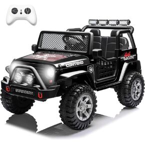 Sopbost 12v 7Ah 2-Seater Ride On Truck Electric Off-Road Ride On Car for Kids w/Remote Control Battery Powered Ride on Toys Car w/Spring Suspension, Music (Black)