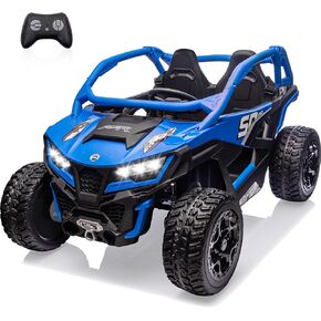 24V 10AH 2 Seater Power Wheels for Big Kids, 21" 4WD/AWD Largre Kids' Electric Vehicles with Remote Control for Girls and Boys, UTV Ride On Car for Kid, EVA Tires, 4 Spring Absorbers (Blue)