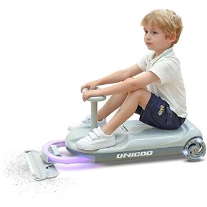 UNICOO Kids Electric Go Kart, 12V Rechargeable Ride-On Wiggle Car with Mood Light, Portable Go Cart with 5 Adjustable Speed, Clean Car for Ages 3-8, Perfect for Fun and Safe Indoor & Outdoor (Gray)