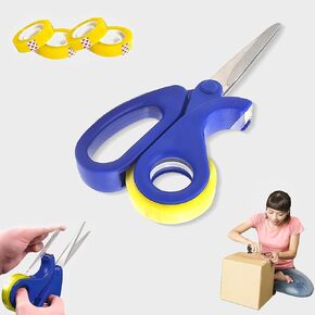 2-in-1 Scissors & Integrated Clear Sticky Tape Dispenser Cutter – Desktop Tape Dispenser for Gift Wrapping, Multi-Purpose Scissor with Tape for Office, School, and Home Use (1Pcs)