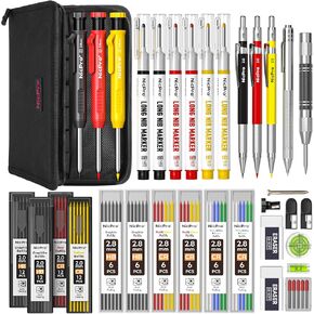 Nicpro 39 Pack Carpenter Pencil Set with Sharpener, Mechanical Carpenter Pencils with Refills, Deep Hole Long Nib Marker, Construction Pencils for Architect Woodworking -Father's Day Gifts for Dad