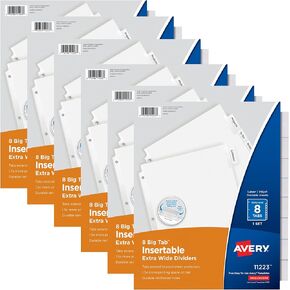 Avery Big Tab Insertable Extra Wide Dividers for 3 Ring Binders, 8-Tab Sets, Clear Tabs, 6 Sets (21940)