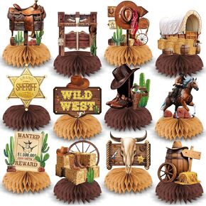 Cowboy Decorations Honeycomb Centepieces, 12Pcs Western Centerpieces for Tables,Wild West Cowboy Centerpieces for Tables, 3D Western Centerpieces for Country Party Decorations