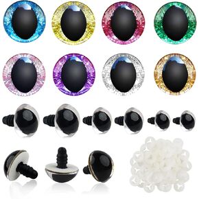 TOAOB 80pcs Glitter Plastic Safety Eyes for Amigurumis 12mm 15mm 18mm Round Craft Crochet Doll Eyes with Washers 8 Colors Cat Eyes for DIY Puppet Stuffed Animals Making
