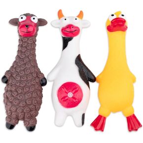 Clearance 3 Pack Squeaky Dog Toys, Animal Interactive Dog Toys, Squeaky Toys for Small to Large Breed - Cow, Sheep, Duck