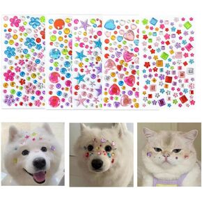 10 Sheets Pet Grooming Decorative Hair Diamond Sticker, Dazzling Gems Rhinestones DIY Sticker for Puppy Kitten Grooming, Pet Party Birthday Grooming Hair Accessories
