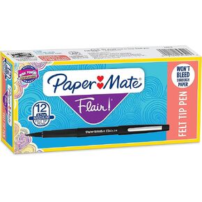 Paper Mate Medium Point (0.7mm) Black Felt Tip Pens, 12 Count