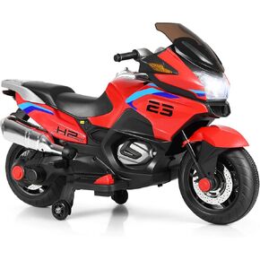 Costzon Kids Ride On Motorcycle, 12V Electric Battery Powered Ride On Bike w/Training Wheels, LED Lights, Music, Pedal, Forward/Reverse, Gift for Children Boys Girls (Black)