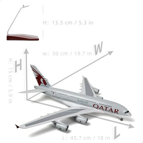 A380 Qatar 1/160 Large Scale Airplane Model -18 inches Airbus a380 Die-cast Airplane Model for Adult -Model Plane with Stand for Aviation Enthusiasts Gifts or Decorations in Saudi Arabia