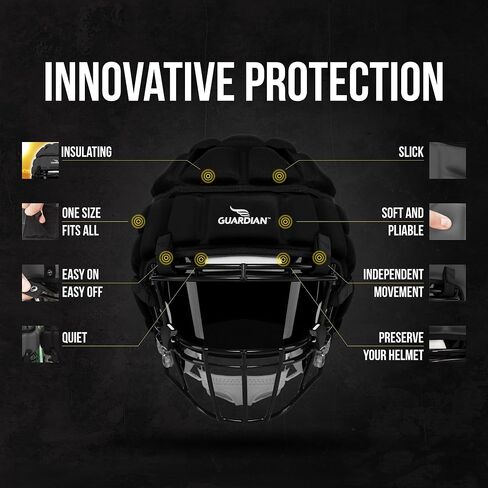 Guardian Cap - Soft-Shell Helmet Cover for Football and Lacrosse - Reduces Impact and Protects Helmets - One Size Fits All for Youth, High School and College Programs - Black in Kuwait