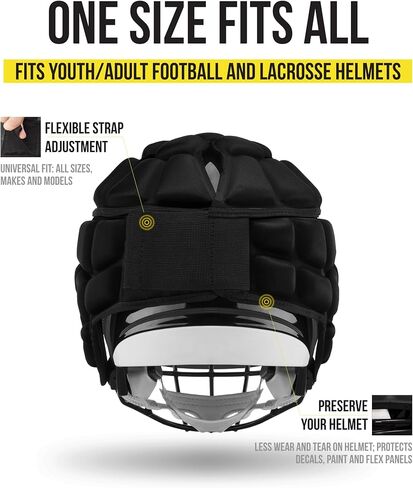 Guardian Cap - Soft-Shell Helmet Cover for Football and Lacrosse - Reduces Impact and Protects Helmets - One Size Fits All for Youth, High School and College Programs - Black in Kuwait