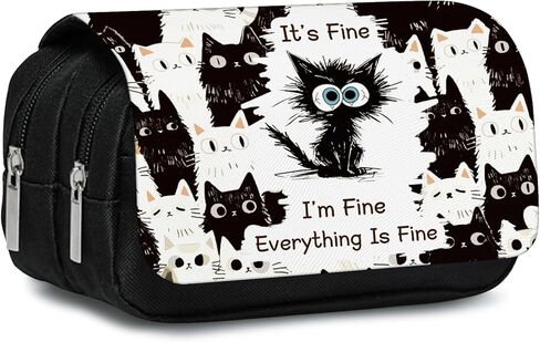 Cat Pencil Case for Boys Girls Cartoon Black Cat أنا بخير Pencil Panch Barge Top Flip Top Pen Bag مع سحاب العودة إلى اللوازم المدرسية القطط ذات طابع القلم. in Saudi Arabia