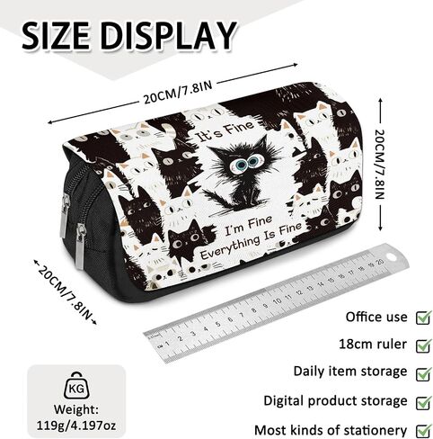 Cat Pencil Case for Boys Girls Cartoon Black Cat أنا بخير Pencil Panch Barge Top Flip Top Pen Bag مع سحاب العودة إلى اللوازم المدرسية القطط ذات طابع القلم. in Saudi Arabia