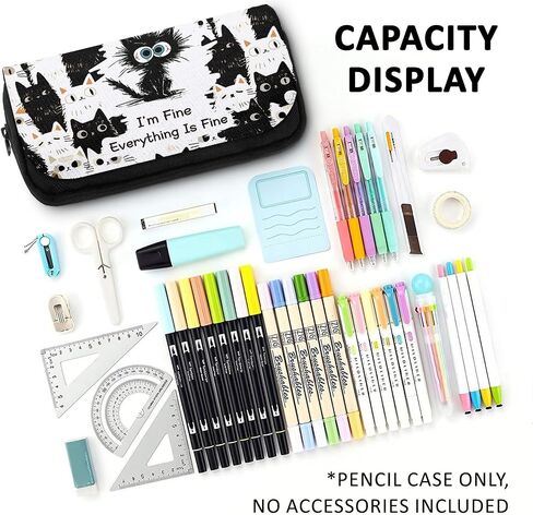 Cat Pencil Case for Boys Girls Cartoon Black Cat أنا بخير Pencil Panch Barge Top Flip Top Pen Bag مع سحاب العودة إلى اللوازم المدرسية القطط ذات طابع القلم. in Saudi Arabia