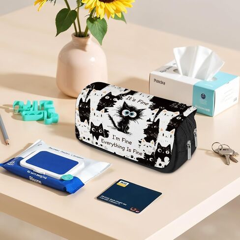 Cat Pencil Case for Boys Girls Cartoon Black Cat أنا بخير Pencil Panch Barge Top Flip Top Pen Bag مع سحاب العودة إلى اللوازم المدرسية القطط ذات طابع القلم. in Saudi Arabia