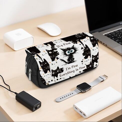 Cat Pencil Case for Boys Girls Cartoon Black Cat أنا بخير Pencil Panch Barge Top Flip Top Pen Bag مع سحاب العودة إلى اللوازم المدرسية القطط ذات طابع القلم. in Saudi Arabia