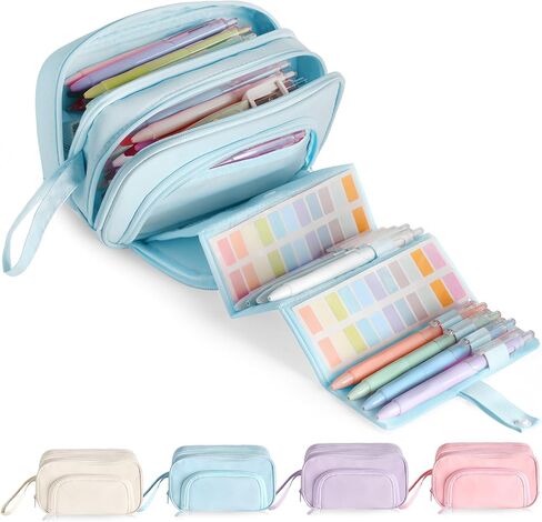 Large Capacity Pencil Case with Pull-out Structure - Multifunctional Extra Big Pencil Pouch Pen bag, Portable Stationery Organizer with Zipper, Office School Supplies for Teen Boys Girls, Blue in Saudi Arabia