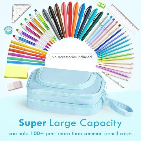 Large Capacity Pencil Case with Pull-out Structure - Multifunctional Extra Big Pencil Pouch Pen bag, Portable Stationery Organizer with Zipper, Office School Supplies for Teen Boys Girls, Blue in Saudi Arabia