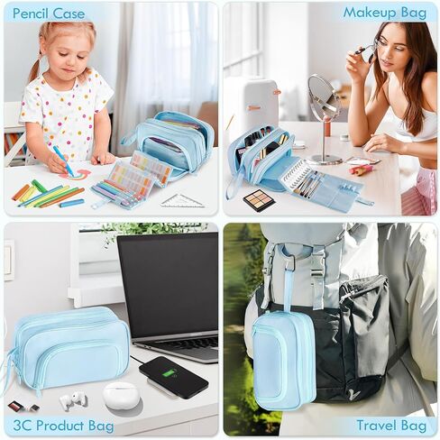 Large Capacity Pencil Case with Pull-out Structure - Multifunctional Extra Big Pencil Pouch Pen bag, Portable Stationery Organizer with Zipper, Office School Supplies for Teen Boys Girls, Blue in Saudi Arabia
