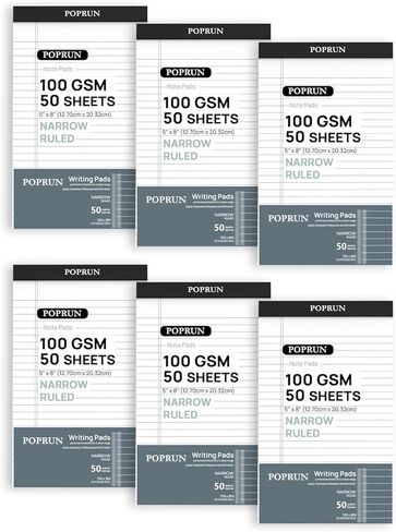 Poprun White Legal Pads 8.5 × 11.75 College حكمت ، وسادة ورقة كتابة 100GSM ، ودباعيات مفكرة مبطنة بالجملة لمدرسة العمل ، اللوازم المكتبية للفصول الدراسية ، 6 حزمة in Kuwait