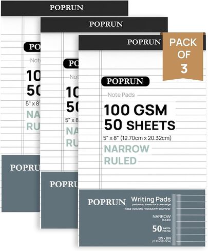 POPRUN White Legal Pads 8.5 x 11.75 College Ruled, 100GSM Writing Paper Pad, Bulk Lined Notepad Notebooks for Work School, Classroom Office Supplies, 6 Pack in Kuwait