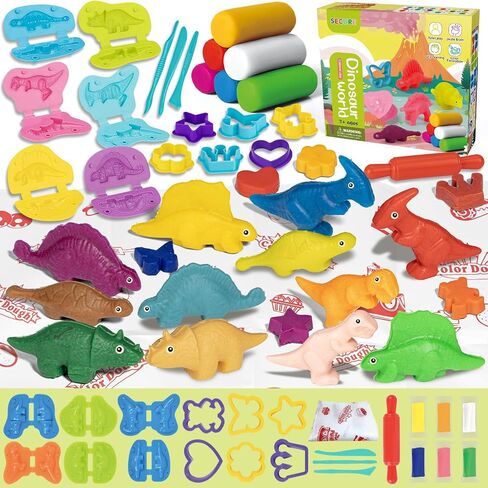 23 PCS Dinosaur Dough Sets for Kids Ages 3 4-8, Art Crafts Kit with Dinosaur Molds, Dough Accessories Toys Creations Tools for Boys Girls Birthday Gift in Saudi Arabia