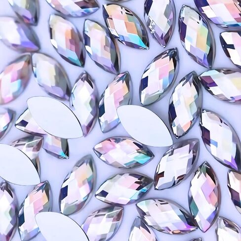 300 Pcs AB Colorful Large Rhinestones for Crafting,15x7MM Big Rhinestones Jewels Gems for Crafts,Horse Eye Shape Flatback Gemstones Rhinestone for Party Decorations(Crystal AB) in Kuwait