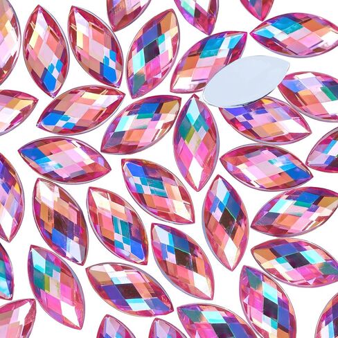 300 Pcs AB Colorful Large Rhinestones for Crafting,15x7MM Big Rhinestones Jewels Gems for Crafts,Horse Eye Shape Flatback Gemstones Rhinestone for Party Decorations(Crystal AB) in Kuwait