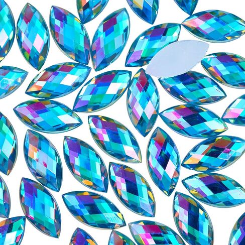 300 Pcs AB Colorful Large Rhinestones for Crafting,15x7MM Big Rhinestones Jewels Gems for Crafts,Horse Eye Shape Flatback Gemstones Rhinestone for Party Decorations(Crystal AB) in Kuwait