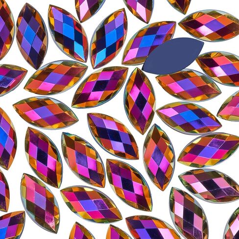 300 Pcs AB Colorful Large Rhinestones for Crafting,15x7MM Big Rhinestones Jewels Gems for Crafts,Horse Eye Shape Flatback Gemstones Rhinestone for Party Decorations(Crystal AB) in Kuwait