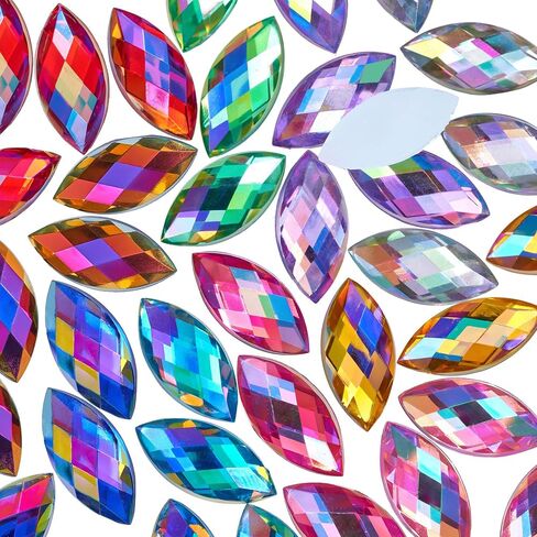 300 Pcs AB Colorful Large Rhinestones for Crafting,15x7MM Big Rhinestones Jewels Gems for Crafts,Horse Eye Shape Flatback Gemstones Rhinestone for Party Decorations(Crystal AB) in Kuwait
