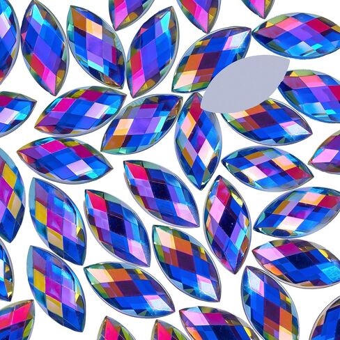 300 Pcs AB Colorful Large Rhinestones for Crafting,15x7MM Big Rhinestones Jewels Gems for Crafts,Horse Eye Shape Flatback Gemstones Rhinestone for Party Decorations(Crystal AB) in Kuwait