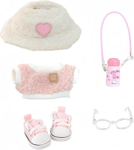 Clothes Set for Dolls Accessoriess (No Doll), Cute Kawaii Outfit Set 5 Pieces for 15cm 17cm Doll, Dress Up Doll Clothing Set Replacement with Hat Glasses Sweater Shoes in Kuwait