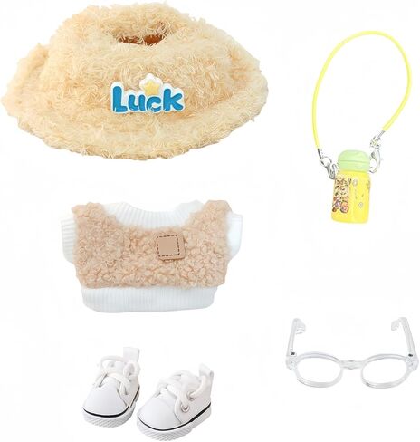 Clothes Set for Dolls Accessoriess (No Doll), Cute Kawaii Outfit Set 5 Pieces for 15cm 17cm Doll, Dress Up Doll Clothing Set Replacement with Hat Glasses Sweater Shoes in Kuwait