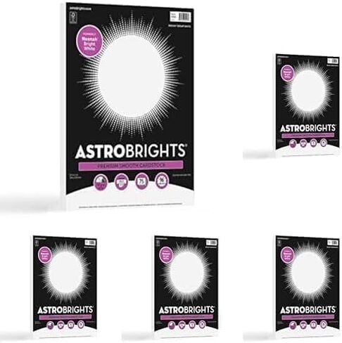 Astrobrights/Neenah Bright White Cardstock، 8.5 بوصة × 11 بوصة، 65 رطل/176 جرامًا للمتر المربع، أبيض، 75 ورقة (90905-02) - قد تختلف التعبئة in Saudi Arabia