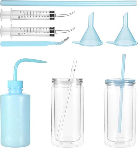 6 Pcs Snow Globe Tumbler Supplies for Snow Globe Cups DIY Contains Plastic Squeeze Bottle Small Funnel Tweezers Bent Syringe for Cup Making Supplies Tumbler Accessories(Blue) in Saudi Arabia