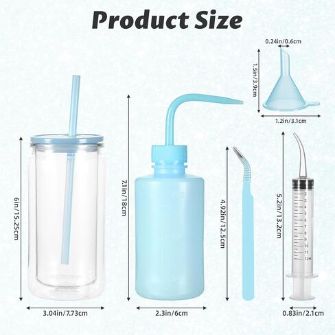 6 Pcs Snow Globe Tumbler Supplies for Snow Globe Cups DIY Contains Plastic Squeeze Bottle Small Funnel Tweezers Bent Syringe for Cup Making Supplies Tumbler Accessories(Blue) in Saudi Arabia