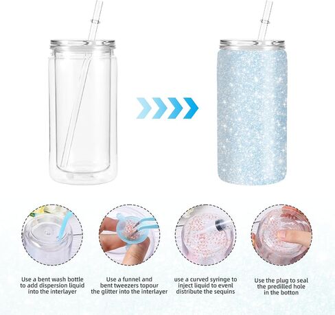 6 Pcs Snow Globe Tumbler Supplies for Snow Globe Cups DIY Contains Plastic Squeeze Bottle Small Funnel Tweezers Bent Syringe for Cup Making Supplies Tumbler Accessories(Blue) in Saudi Arabia