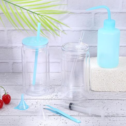 6 Pcs Snow Globe Tumbler Supplies for Snow Globe Cups DIY Contains Plastic Squeeze Bottle Small Funnel Tweezers Bent Syringe for Cup Making Supplies Tumbler Accessories(Blue) in Saudi Arabia