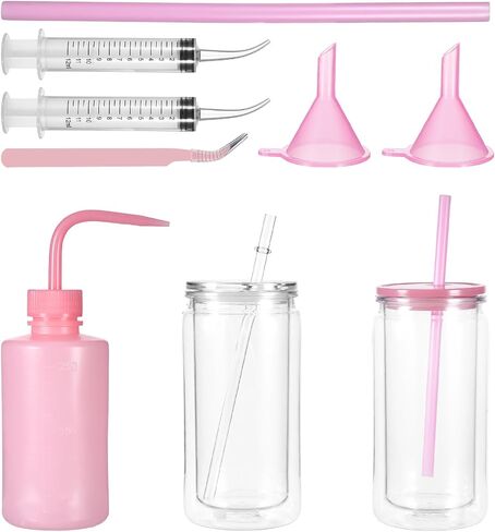6 Pcs Snow Globe Tumbler Supplies for Snow Globe Cups DIY Contains Plastic Squeeze Bottle Small Funnel Tweezers Bent Syringe for Cup Making Supplies Tumbler Accessories(Blue) in Saudi Arabia