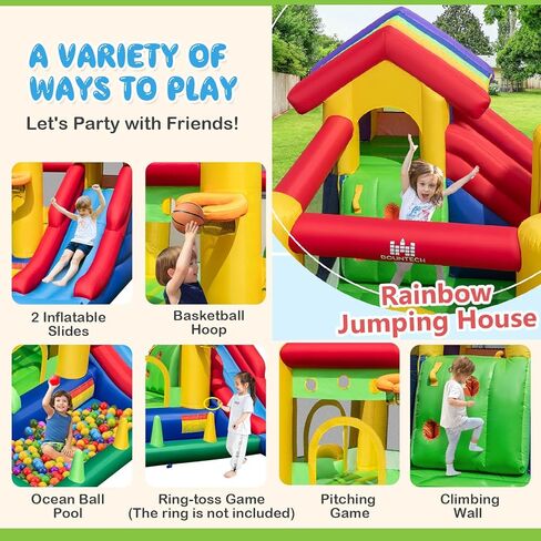 Bountech Boundable Bounce House مع حفرة الكرة ، شرائح مزدوجة منزل نطاط للأطفال الذين تتراوح أعمارهم بين 3+ حفلة في الفناء الخلفي مع منفاخ ، منزل يرتدون منزل مع بويز فتيات الفتيات في الهواء الطلق هدية حفلة عيد ميلاد في الهواء الطلق in Kuwait