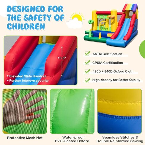 Bountech Boundable Bounce House مع حفرة الكرة ، شرائح مزدوجة منزل نطاط للأطفال الذين تتراوح أعمارهم بين 3+ حفلة في الفناء الخلفي مع منفاخ ، منزل يرتدون منزل مع بويز فتيات الفتيات في الهواء الطلق هدية حفلة عيد ميلاد في الهواء الطلق in Kuwait