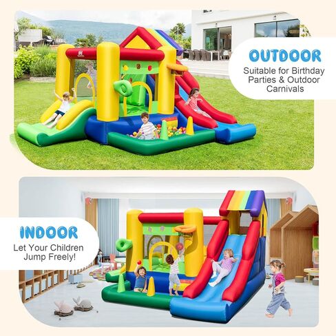 Bountech Boundable Bounce House مع حفرة الكرة ، شرائح مزدوجة منزل نطاط للأطفال الذين تتراوح أعمارهم بين 3+ حفلة في الفناء الخلفي مع منفاخ ، منزل يرتدون منزل مع بويز فتيات الفتيات في الهواء الطلق هدية حفلة عيد ميلاد في الهواء الطلق in Kuwait