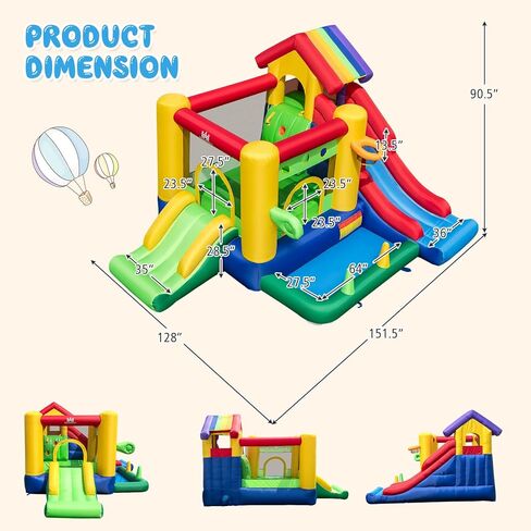 Bountech Boundable Bounce House مع حفرة الكرة ، شرائح مزدوجة منزل نطاط للأطفال الذين تتراوح أعمارهم بين 3+ حفلة في الفناء الخلفي مع منفاخ ، منزل يرتدون منزل مع بويز فتيات الفتيات في الهواء الطلق هدية حفلة عيد ميلاد في الهواء الطلق in Kuwait